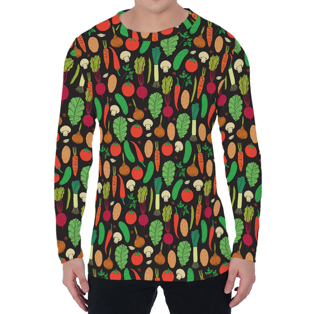 Cute Vegan Pattern Print Men's Long Sleeve T-Shirt