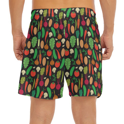 Cute Vegan Pattern Print Men's Split Running Shorts