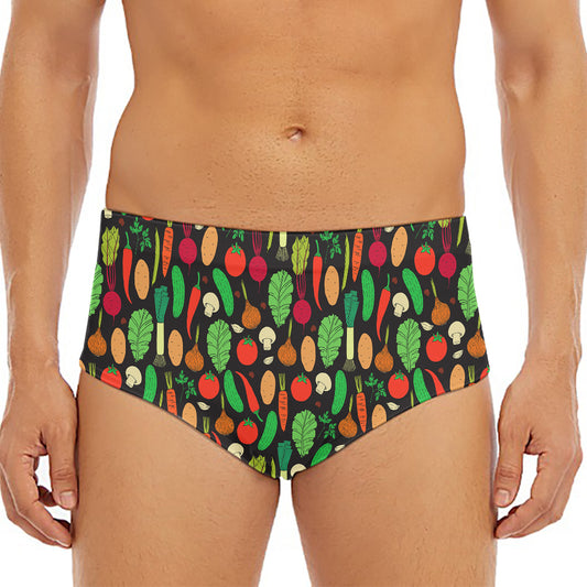 Cute Vegan Pattern Print Men's Triangle Swim Briefs