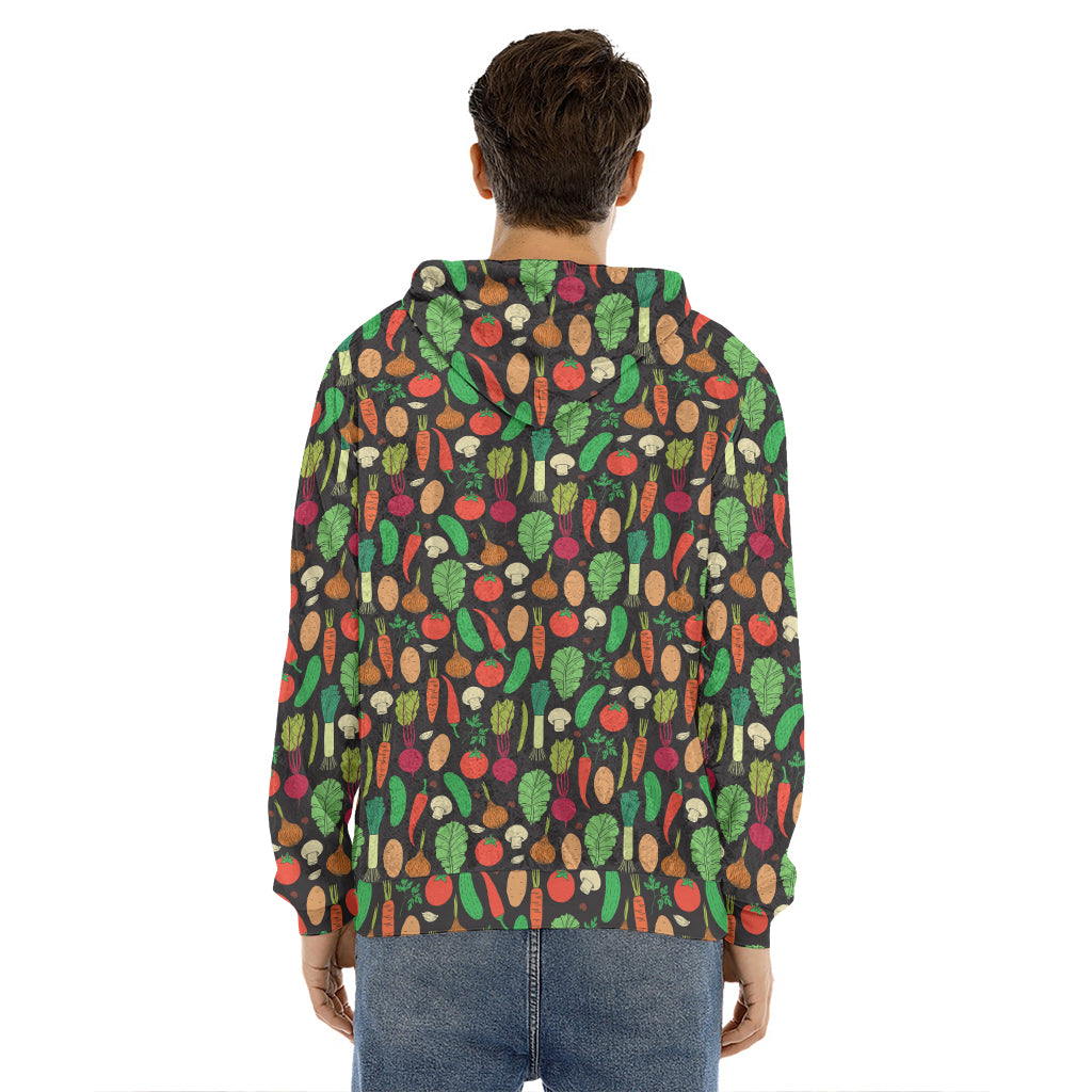 Cute Vegan Pattern Print Men's Velvet Pullover Hoodie