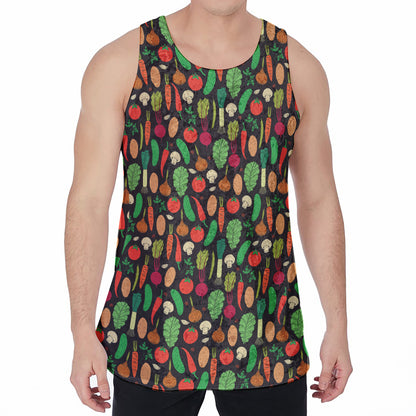 Cute Vegan Pattern Print Men's Velvet Tank Top