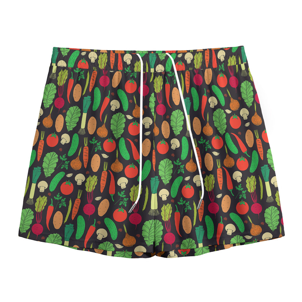 Cute Vegan Pattern Print Mesh Shorts