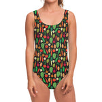 Cute Vegan Pattern Print One Piece Swimsuit