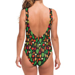 Cute Vegan Pattern Print One Piece Swimsuit