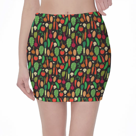 Cute Vegan Pattern Print Pencil Mini Skirt