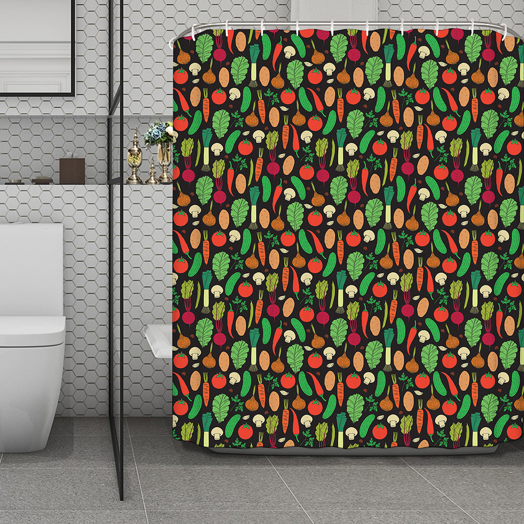 Cute Vegan Pattern Print Polyester Shower Curtain