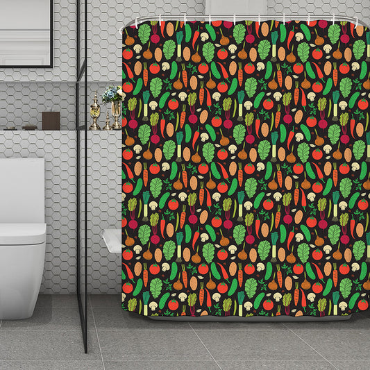 Cute Vegan Pattern Print Polyester Shower Curtain