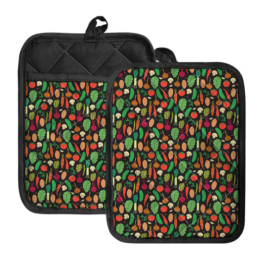 Cute Vegan Pattern Print Pot Holders With Pocket