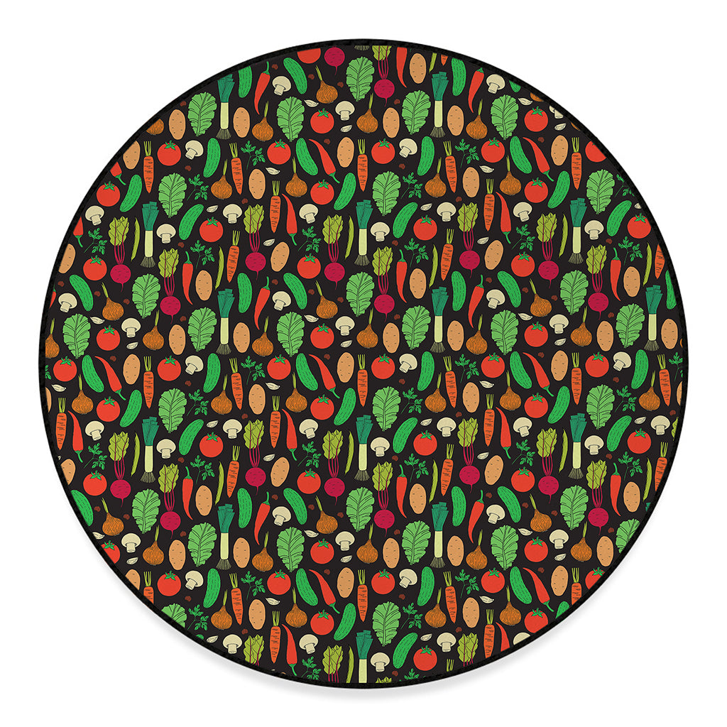 Cute Vegan Pattern Print Round Floor Mat