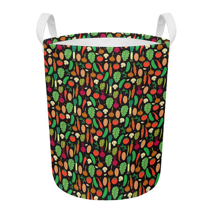 Cute Vegan Pattern Print Round Laundry Basket