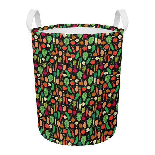 Cute Vegan Pattern Print Round Laundry Basket