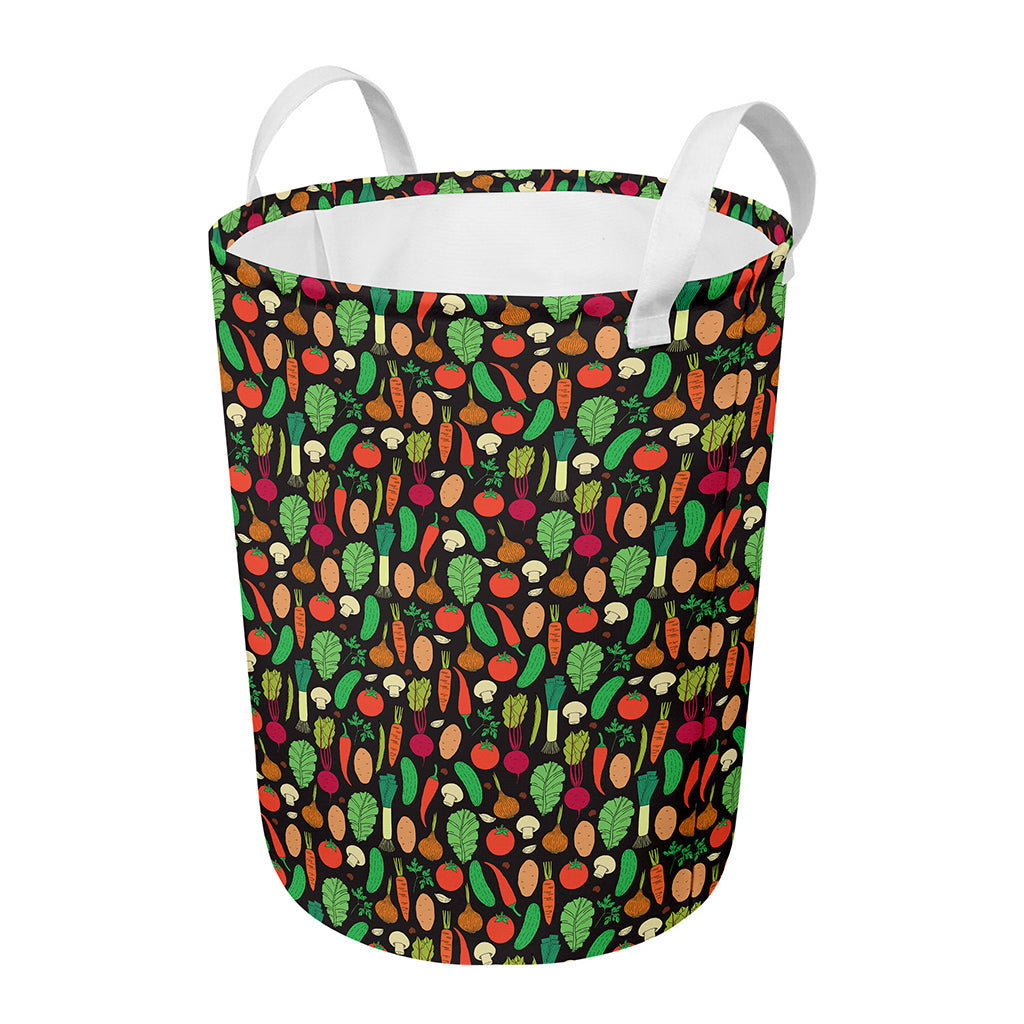 Cute Vegan Pattern Print Round Laundry Basket