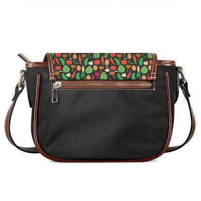 Cute Vegan Pattern Print Saddle Bag