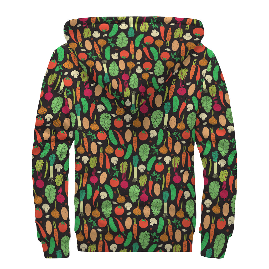 Cute Vegan Pattern Print Sherpa Lined Zip Up Hoodie