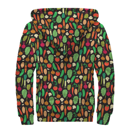 Cute Vegan Pattern Print Sherpa Lined Zip Up Hoodie