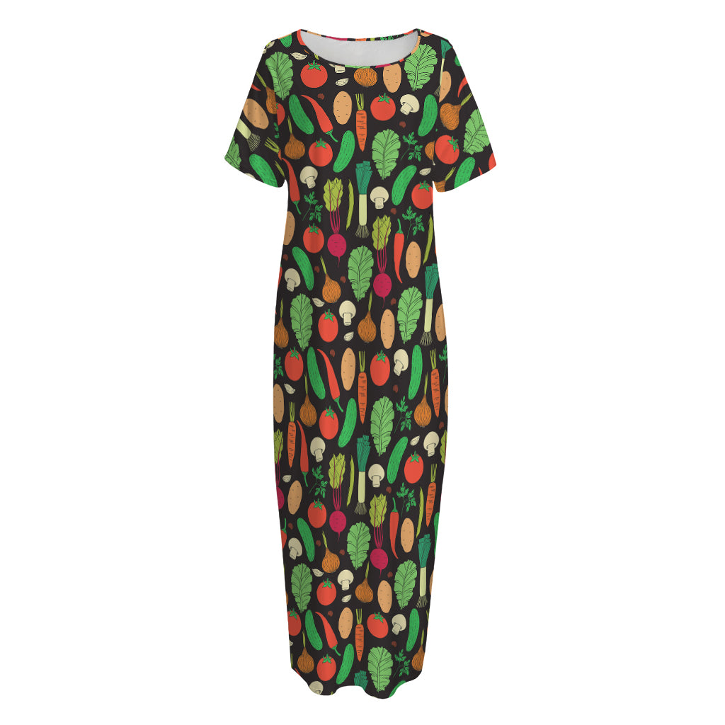 Cute Vegan Pattern Print Short Sleeve Long Nightdress