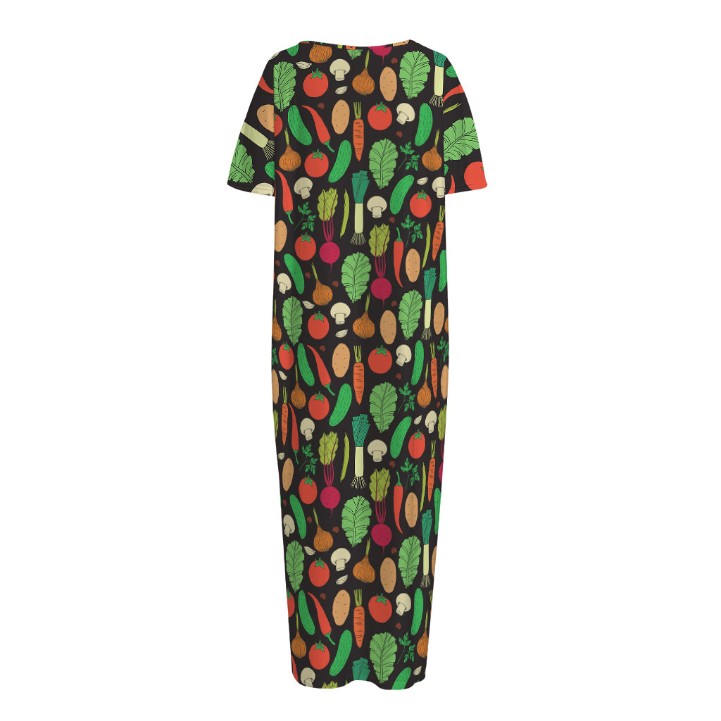 Cute Vegan Pattern Print Short Sleeve Long Nightdress