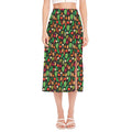 Cute Vegan Pattern Print Side Slit Midi Skirt