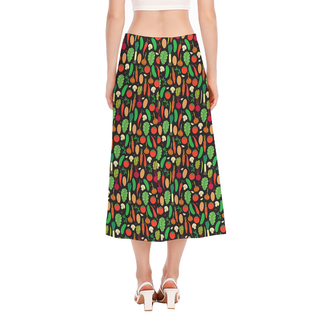 Cute Vegan Pattern Print Side Slit Midi Skirt