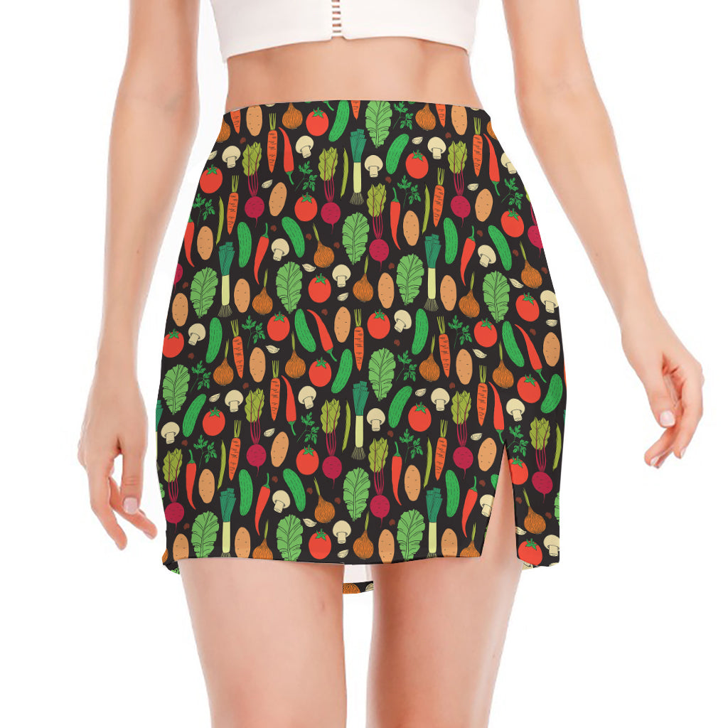 Cute Vegan Pattern Print Side Slit Mini Skirt