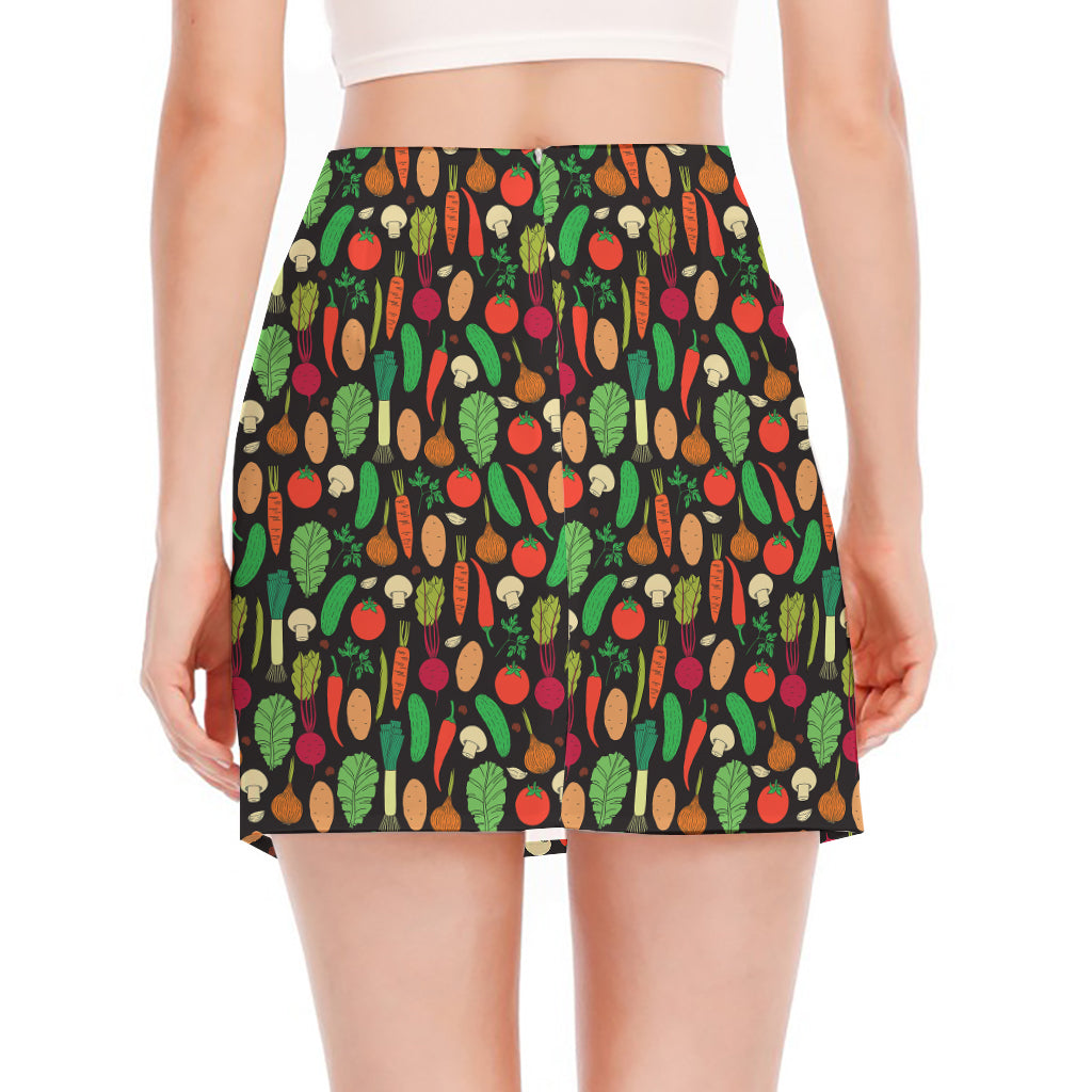 Cute Vegan Pattern Print Side Slit Mini Skirt