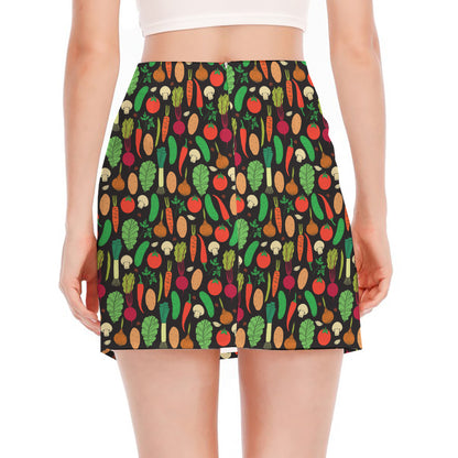 Cute Vegan Pattern Print Side Slit Mini Skirt