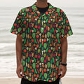 Cute Vegan Pattern Print Textured Short Sleeve Shirt