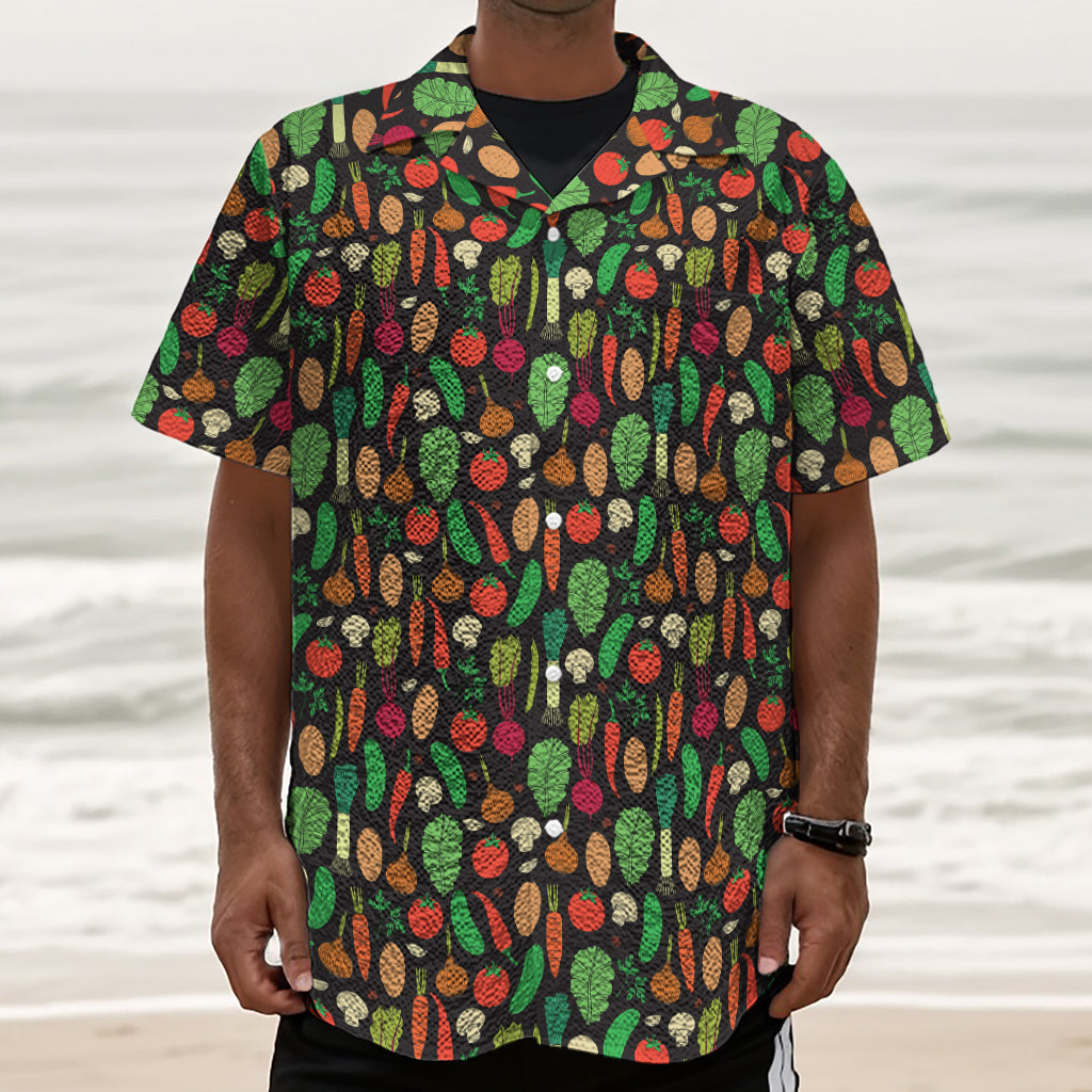 Cute Vegan Pattern Print Textured Short Sleeve Shirt