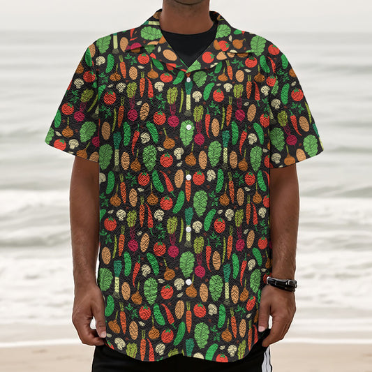 Cute Vegan Pattern Print Textured Short Sleeve Shirt