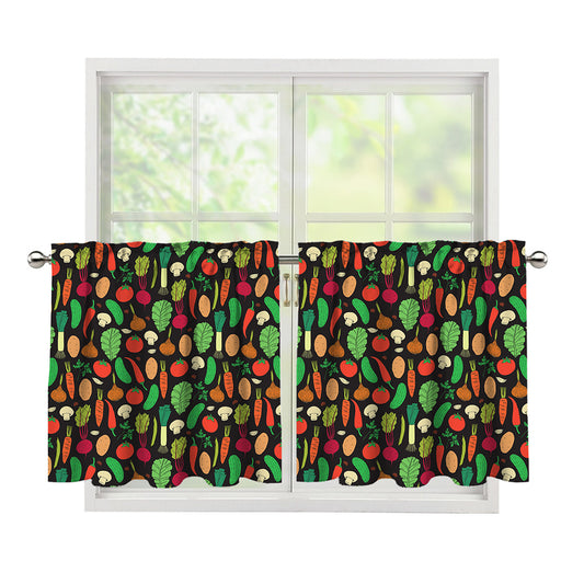 Cute Vegan Pattern Print Tier Curtains