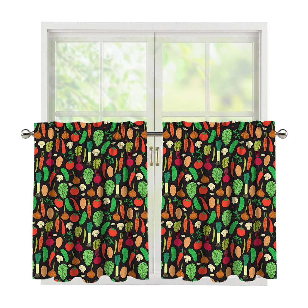 Cute Vegan Pattern Print Tier Curtains