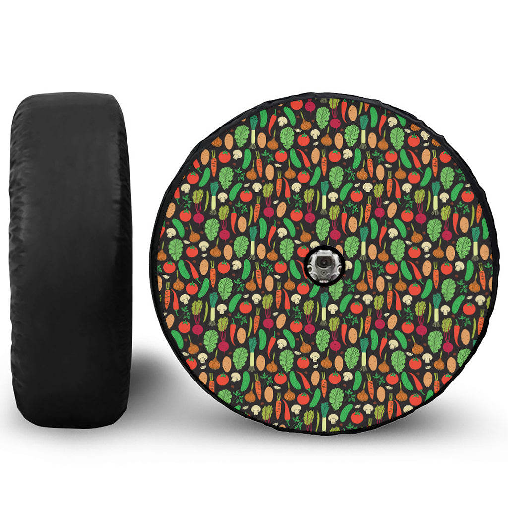 Cute Vegan Pattern Print Tire Cover With Camera Hole