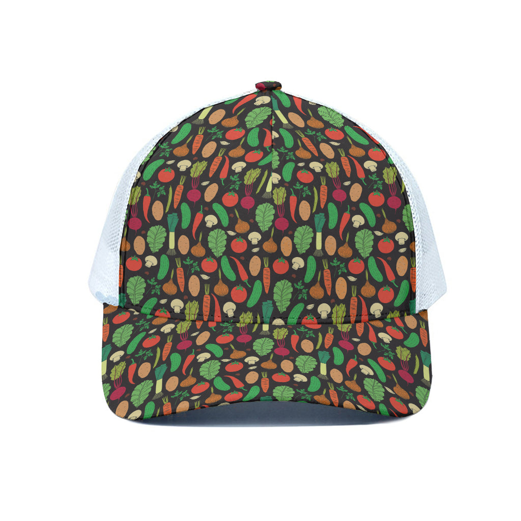 Cute Vegan Pattern Print White Mesh Trucker Cap