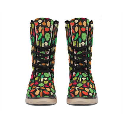Cute Vegan Pattern Print Winter Boots