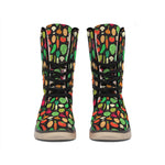 Cute Vegan Pattern Print Winter Boots
