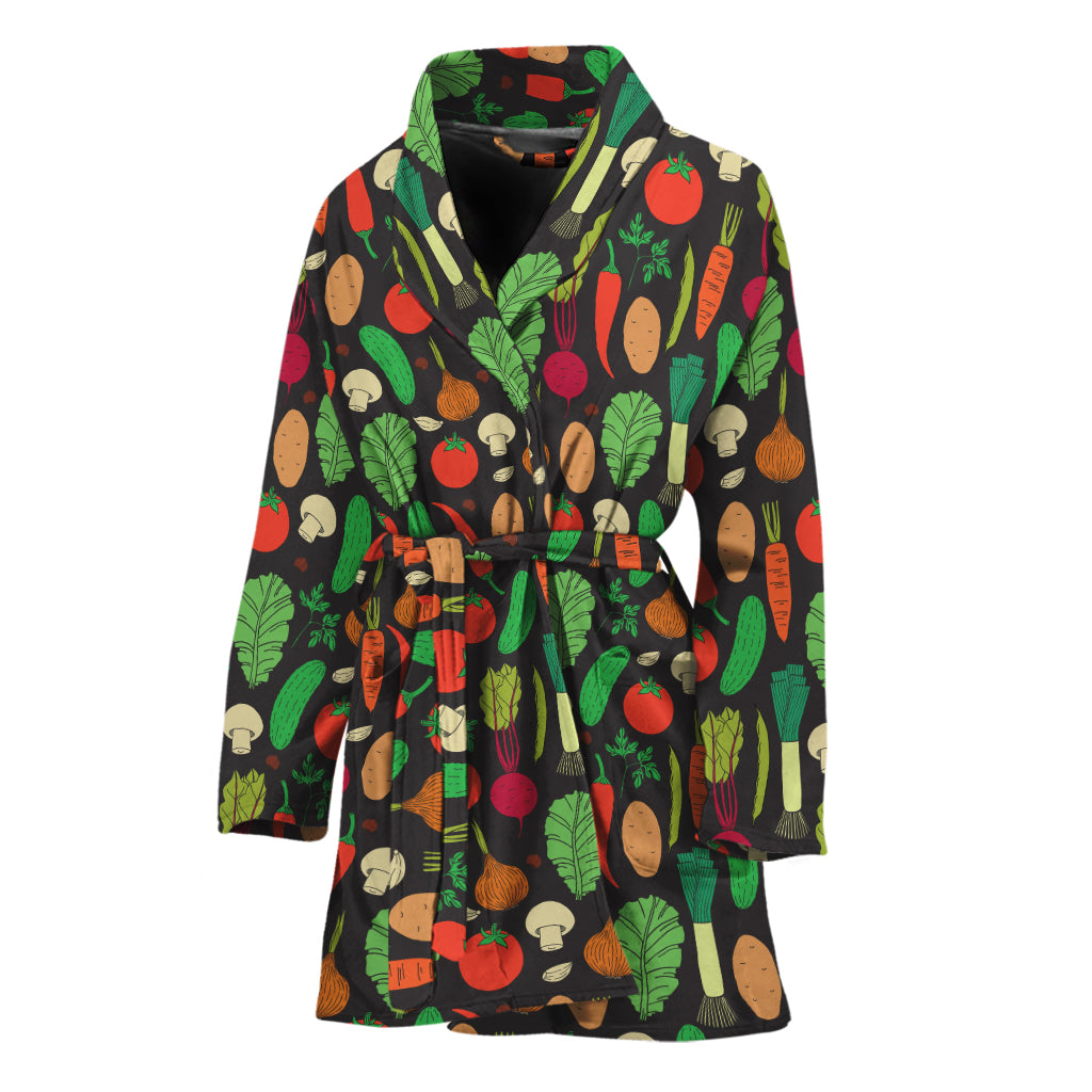 Cute Vegan Pattern Print Women's Bathrobe