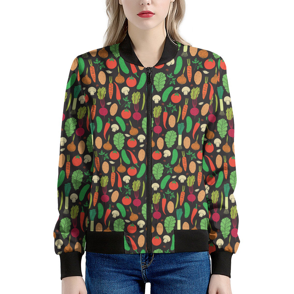 Cute Vegan Pattern Print Women's Bomber Jacket
