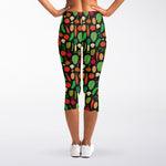Cute Vegan Pattern Print Women's Capri Leggings