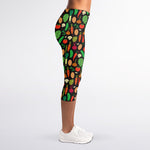 Cute Vegan Pattern Print Women's Capri Leggings