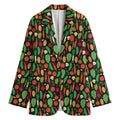 Cute Vegan Pattern Print Women's Cotton Blazer