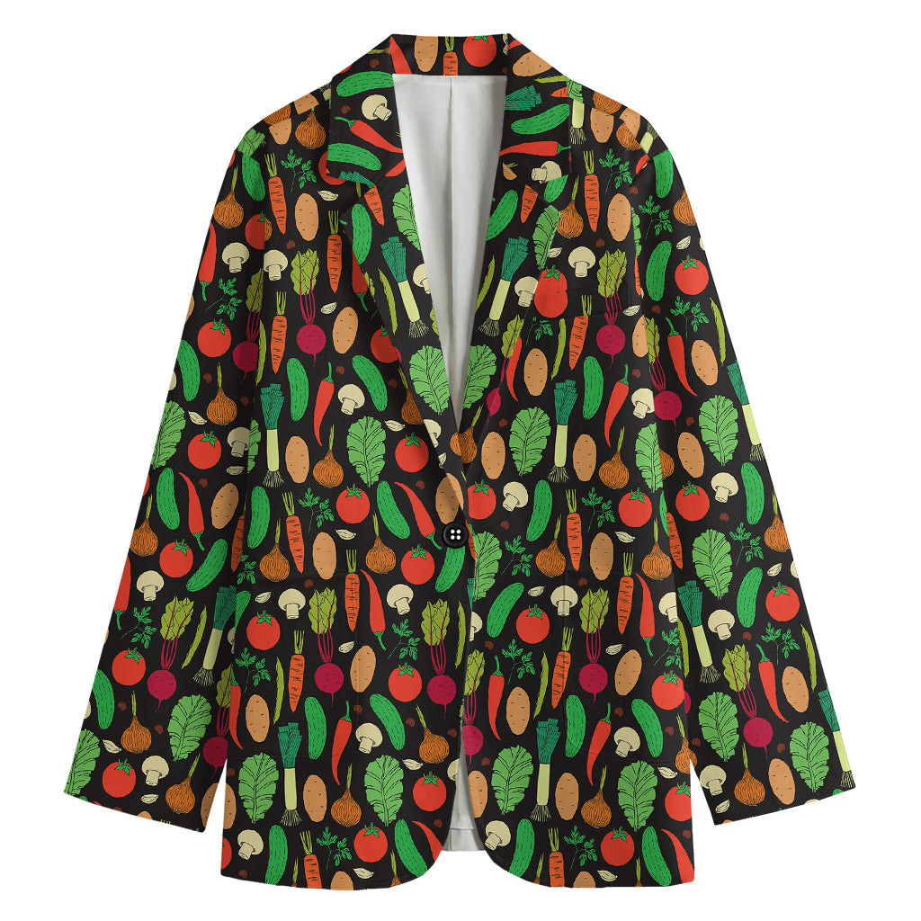Cute Vegan Pattern Print Women's Cotton Blazer