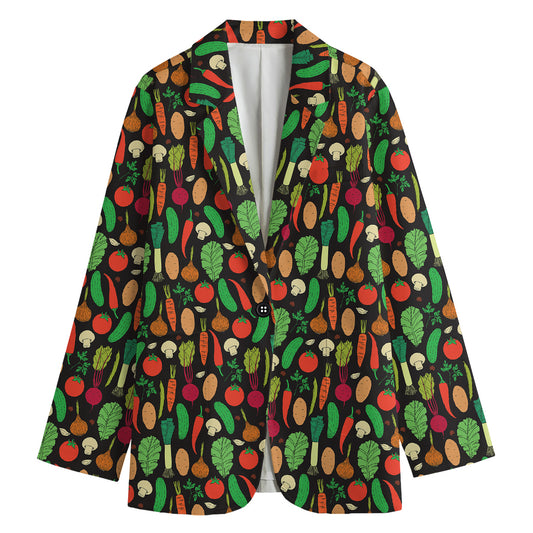 Cute Vegan Pattern Print Women's Cotton Blazer