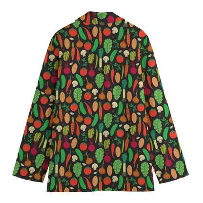Cute Vegan Pattern Print Women's Cotton Blazer