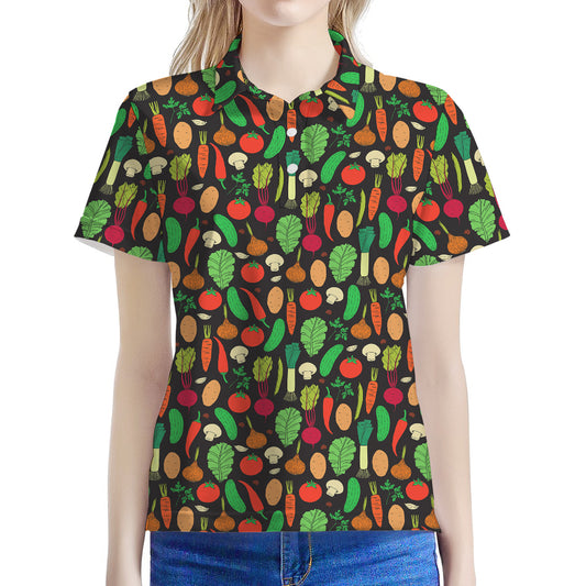 Cute Vegan Pattern Print Women's Polo Shirt