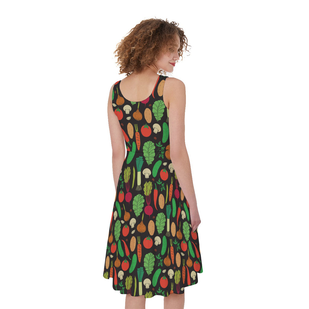 Cute Vegan Pattern Print Women's Sleeveless Dress