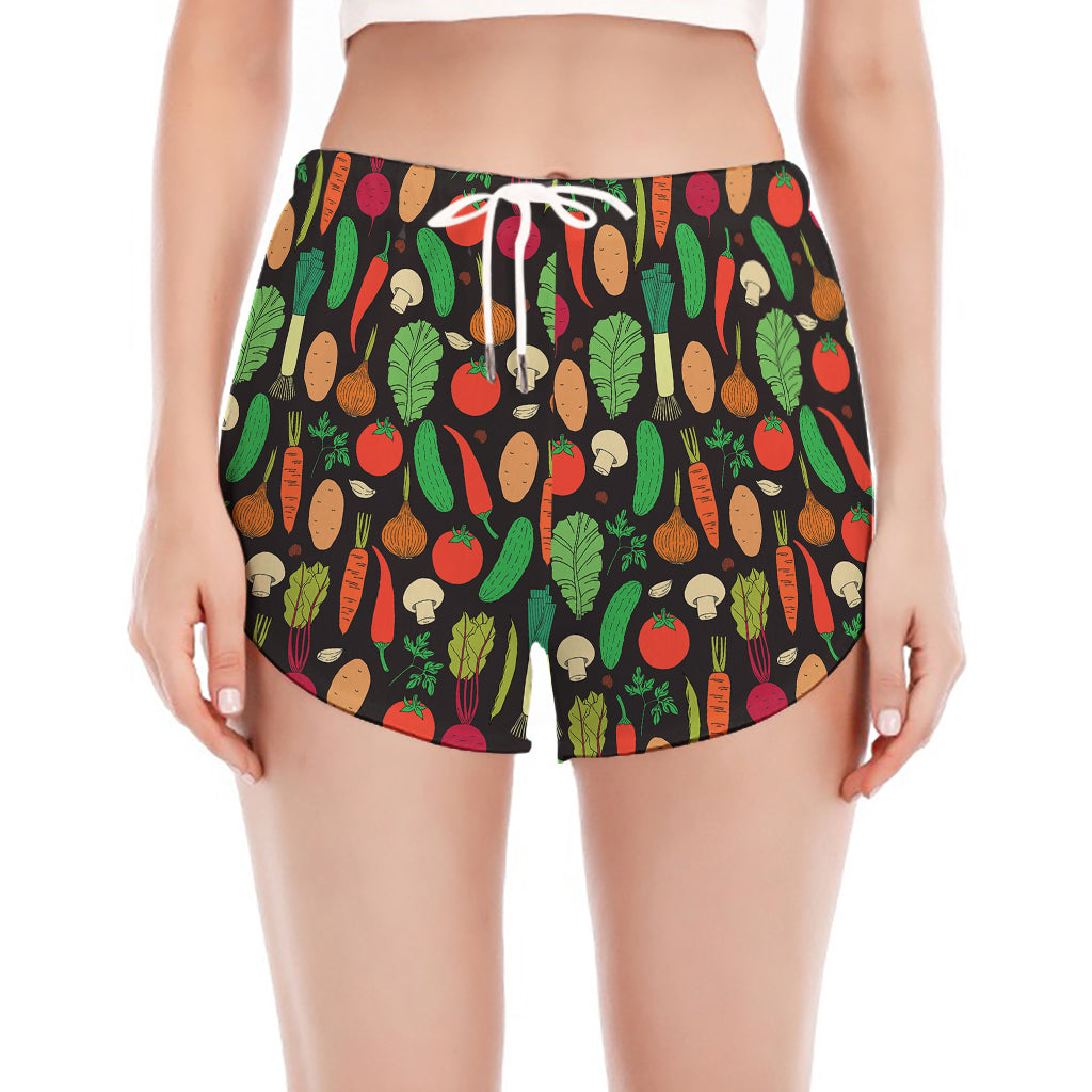 Cute Vegan Pattern Print Women's Split Running Shorts