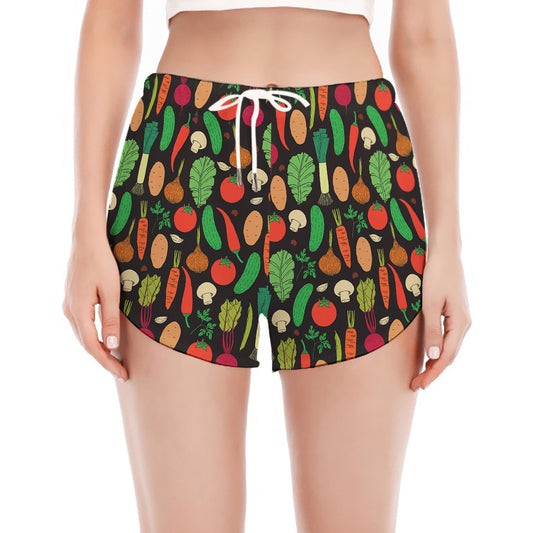 Cute Vegan Pattern Print Women's Split Running Shorts
