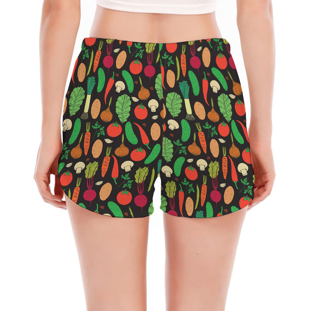 Cute Vegan Pattern Print Women's Split Running Shorts