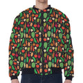 Cute Vegan Pattern Print Zip Sleeve Bomber Jacket