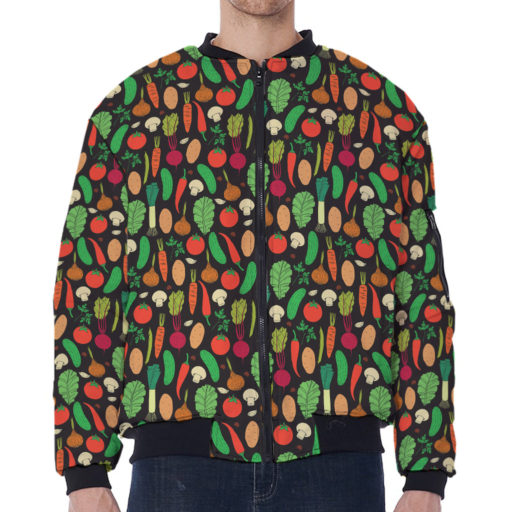 Cute Vegan Pattern Print Zip Sleeve Bomber Jacket